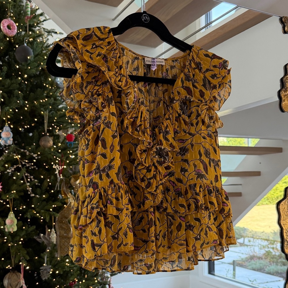 Ulla Johnson Yellow Floral Ruffle Blouse